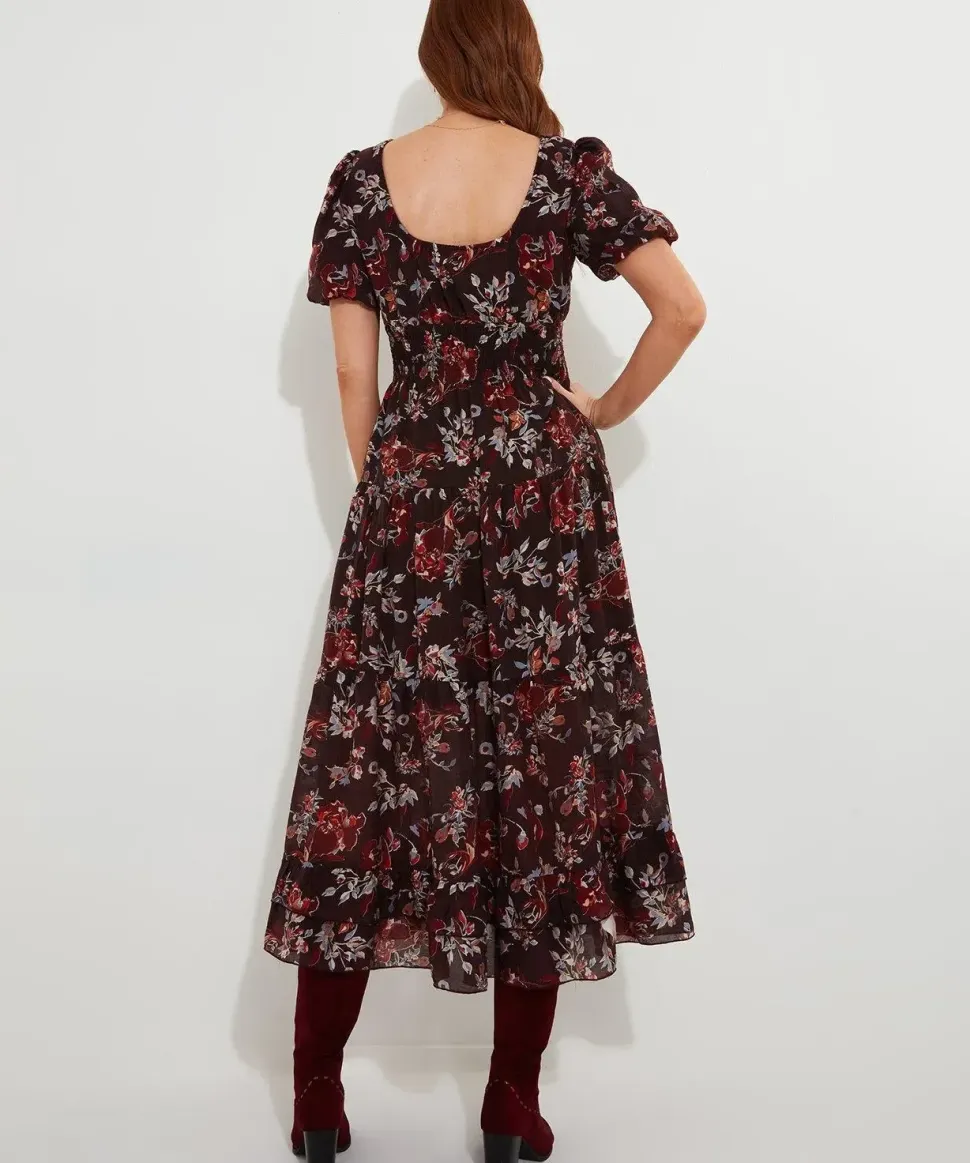 Dark Floral Elasticated Maxi Dress