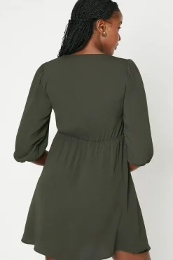 Dark Khaki Tie Front Mini 3/4 Sleeve