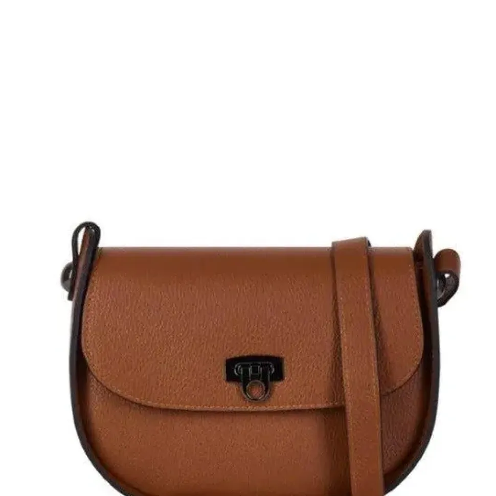Dark Tan Leather Turn Lock Saddle Bag | BBBXB