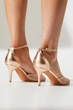 Darla Diamante Mesh Ankle Strap Stiletto Court Shoes