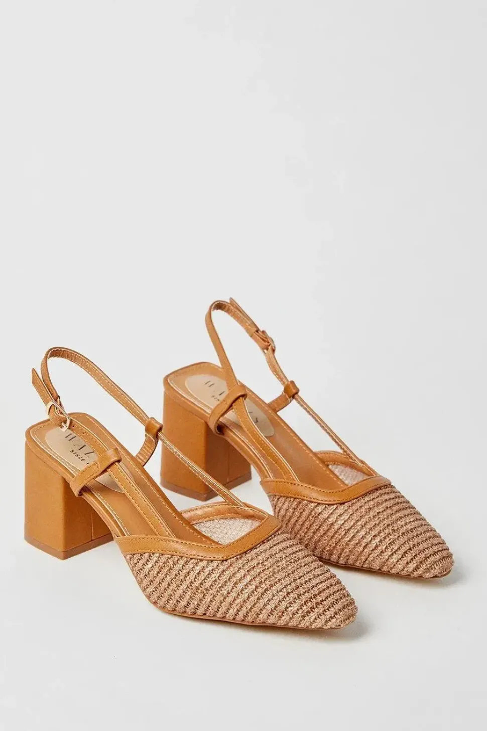 Dea Woven Sing Back High Block Heel Court Shoes