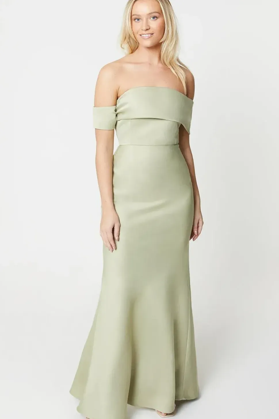 Debut London by Coast Asymmetrical Bardot Satin Bridesmaid Dress
