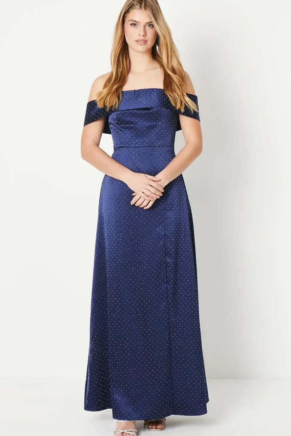 Debut London by Coast Bardot Satin Diamante Prom Dress