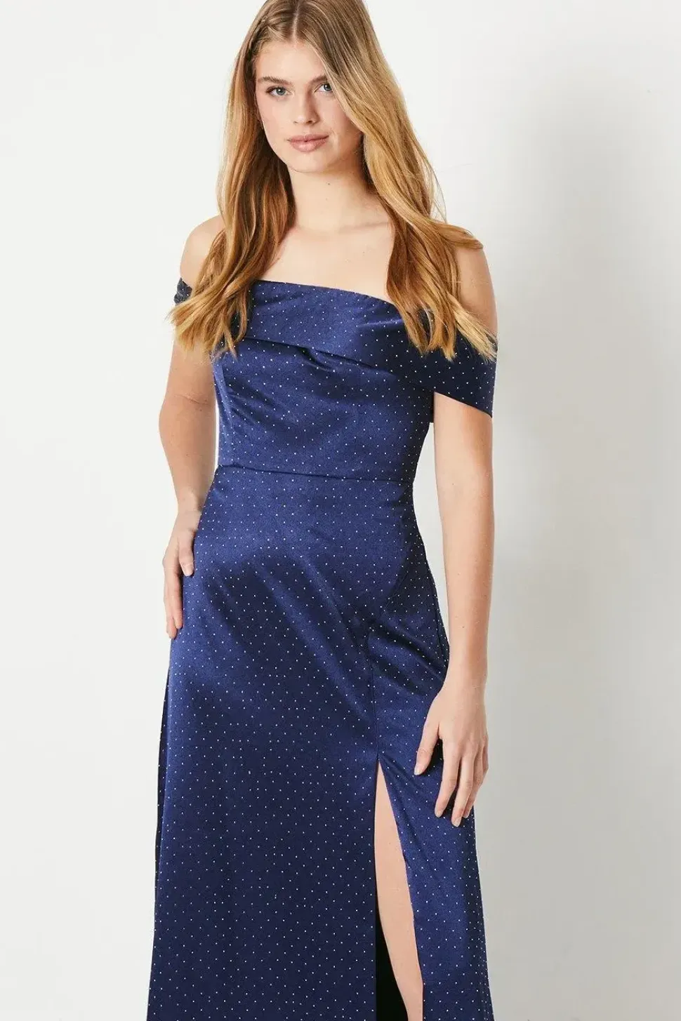 Debut London by Coast Bardot Satin Diamante Prom Dress