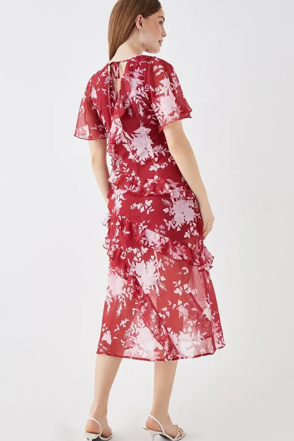 Debut London by Coast Bias Cut Ruffle Angel Sleeve Midi Dress