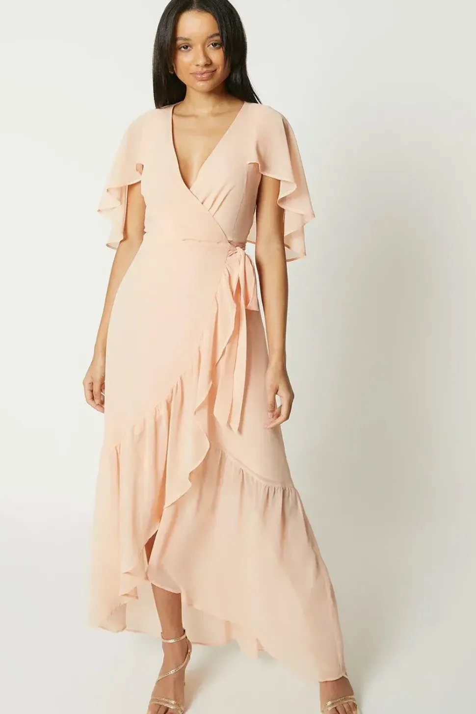 Debut London by Coast Cape Sleeve Ruffle Hem Bridesmaids Dress