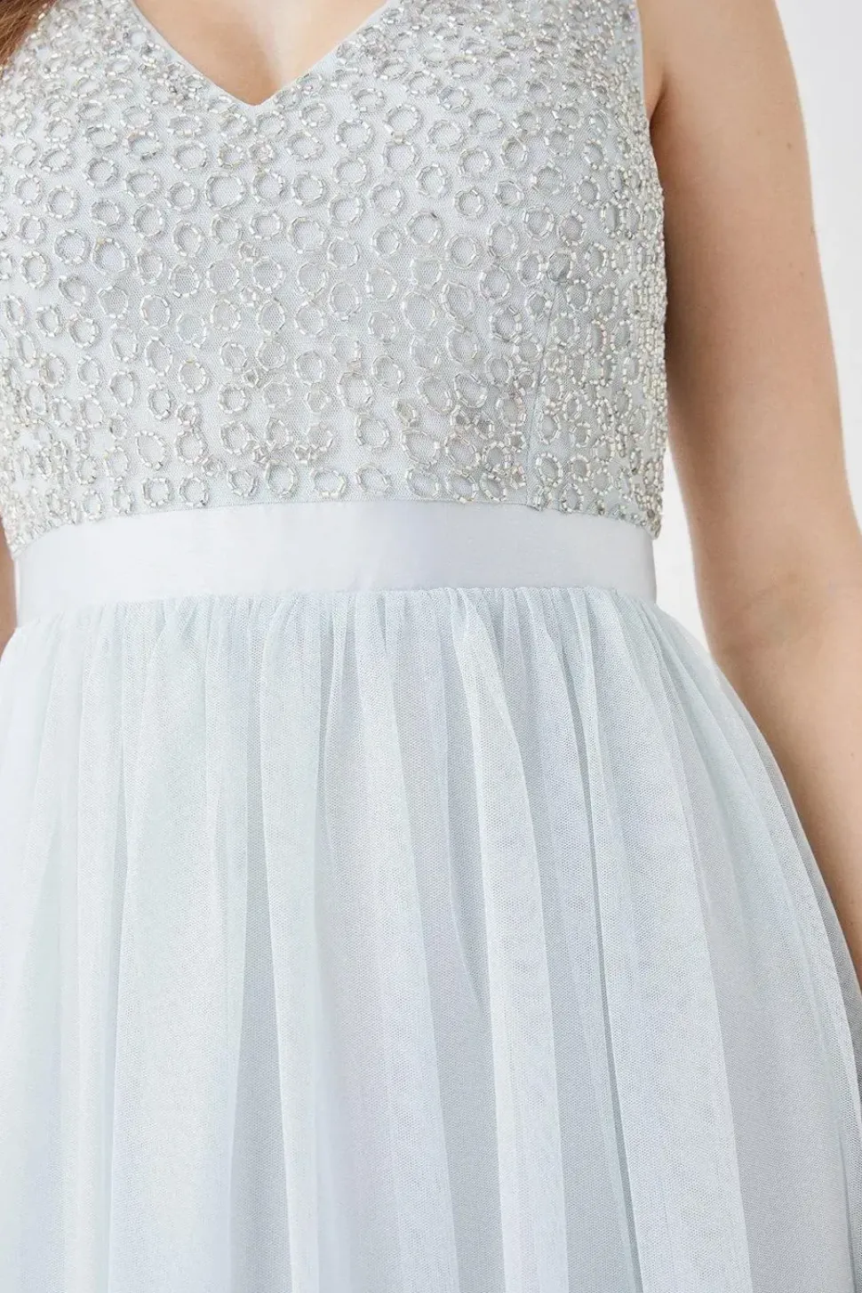 Debut London by Coast Circle Embellished Bodice Mesh Midi Dress