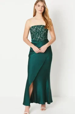 Debut London by Coast Corset Lace Bodice Satin Drape Skirt Prom Dress