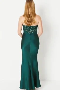 Debut London by Coast Corset Lace Bodice Satin Drape Skirt Prom Dress