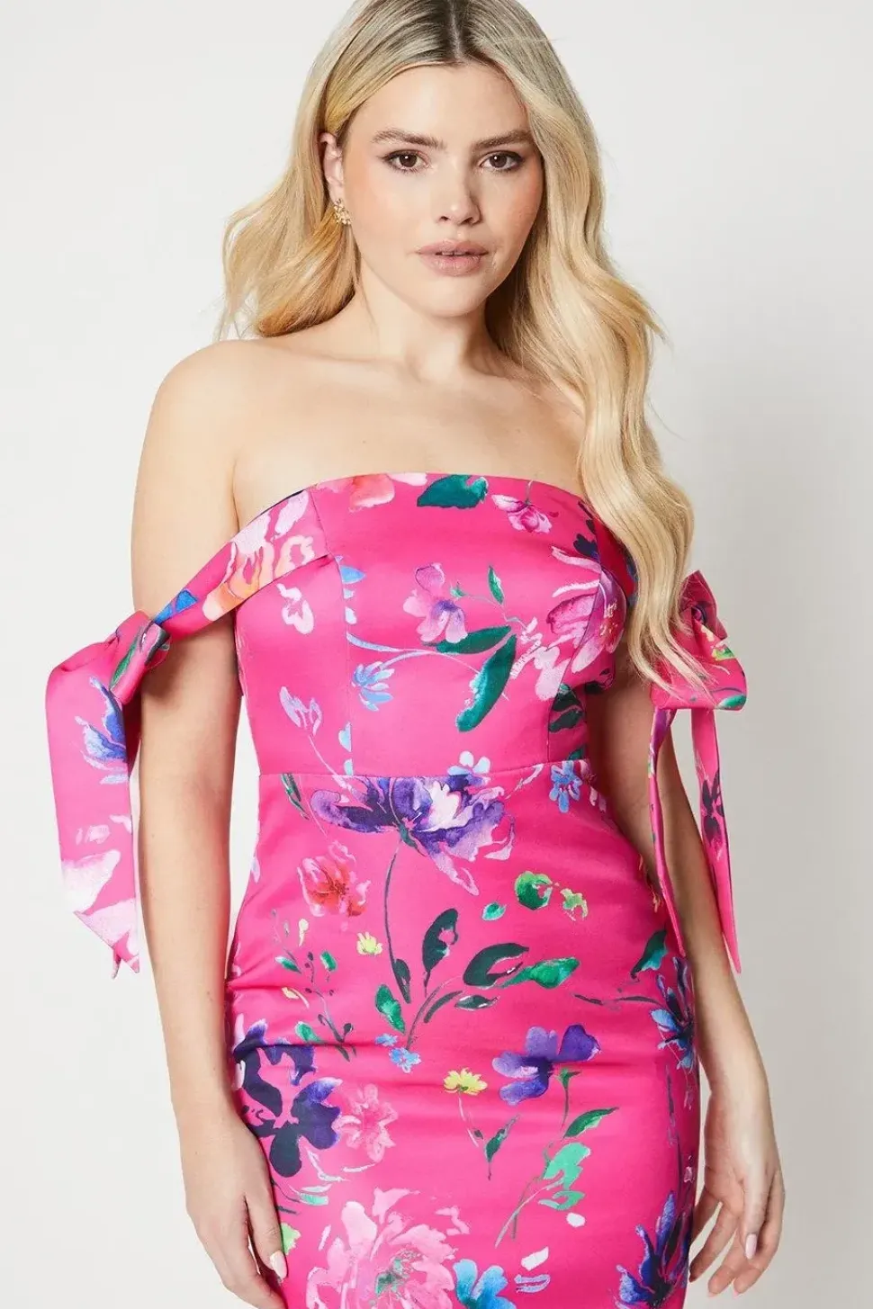 Debut London by Coast Draped Tie Shoulder Bardot Pencil Dress