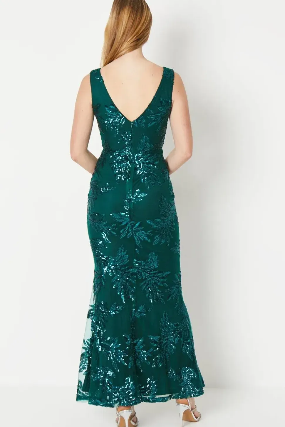 Debut London by Coast Embroidered Sequin Mesh Plunge Prom Dress
