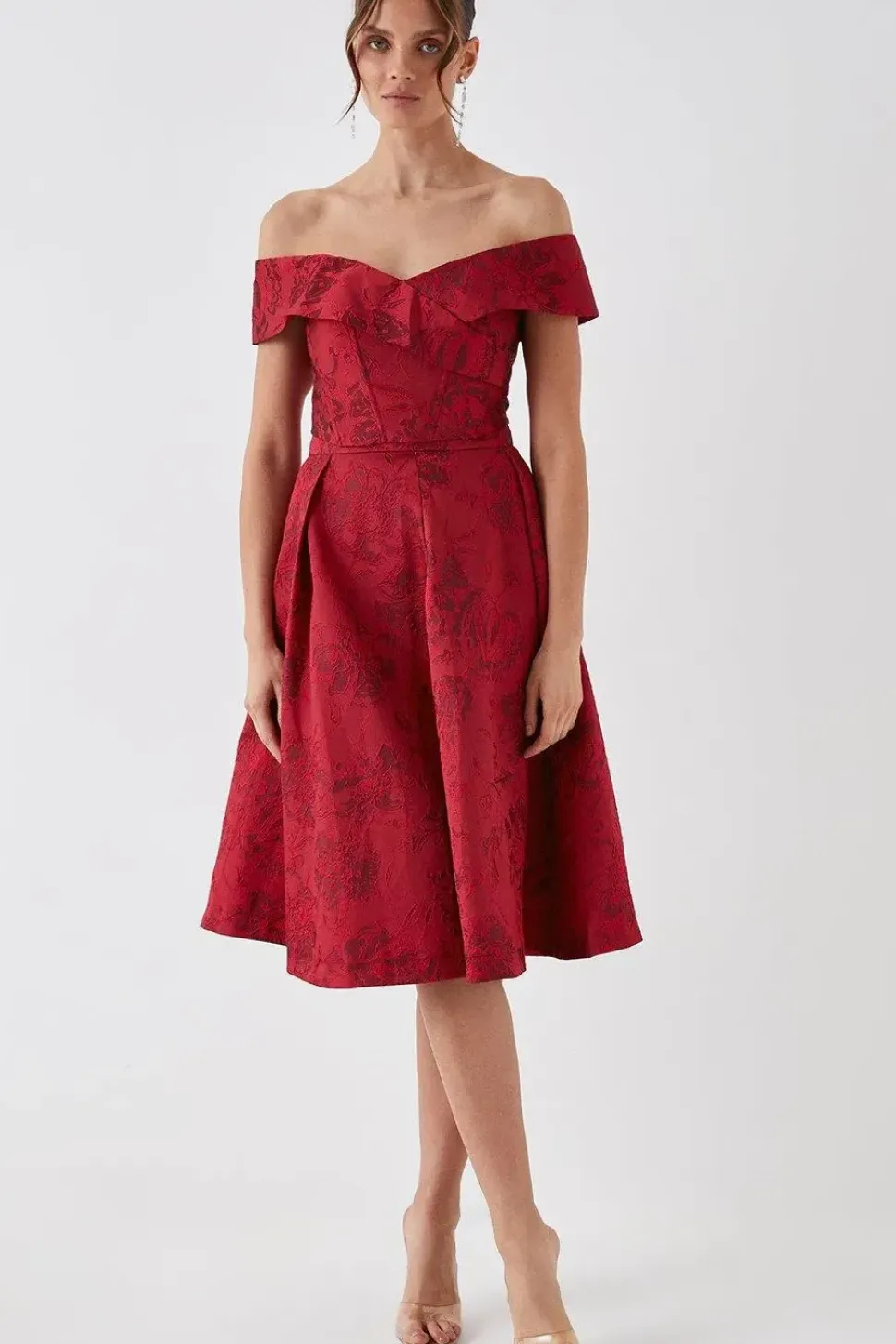 Debut London by Coast Floral Jacquard Bardot Crop Top