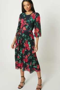 Debut London by Coast Floral Pleated Angel Sleeve Dress