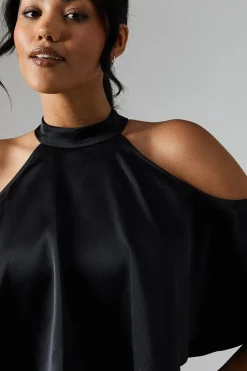 Debut London by Coast Halterneck Cold Shoulder Satin Bridesmaids Maxi Dress