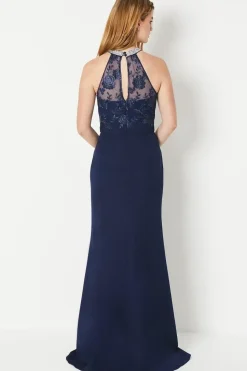 Debut London by Coast Halterneck Jewel Trim Sculpting Crepe Prom Dress