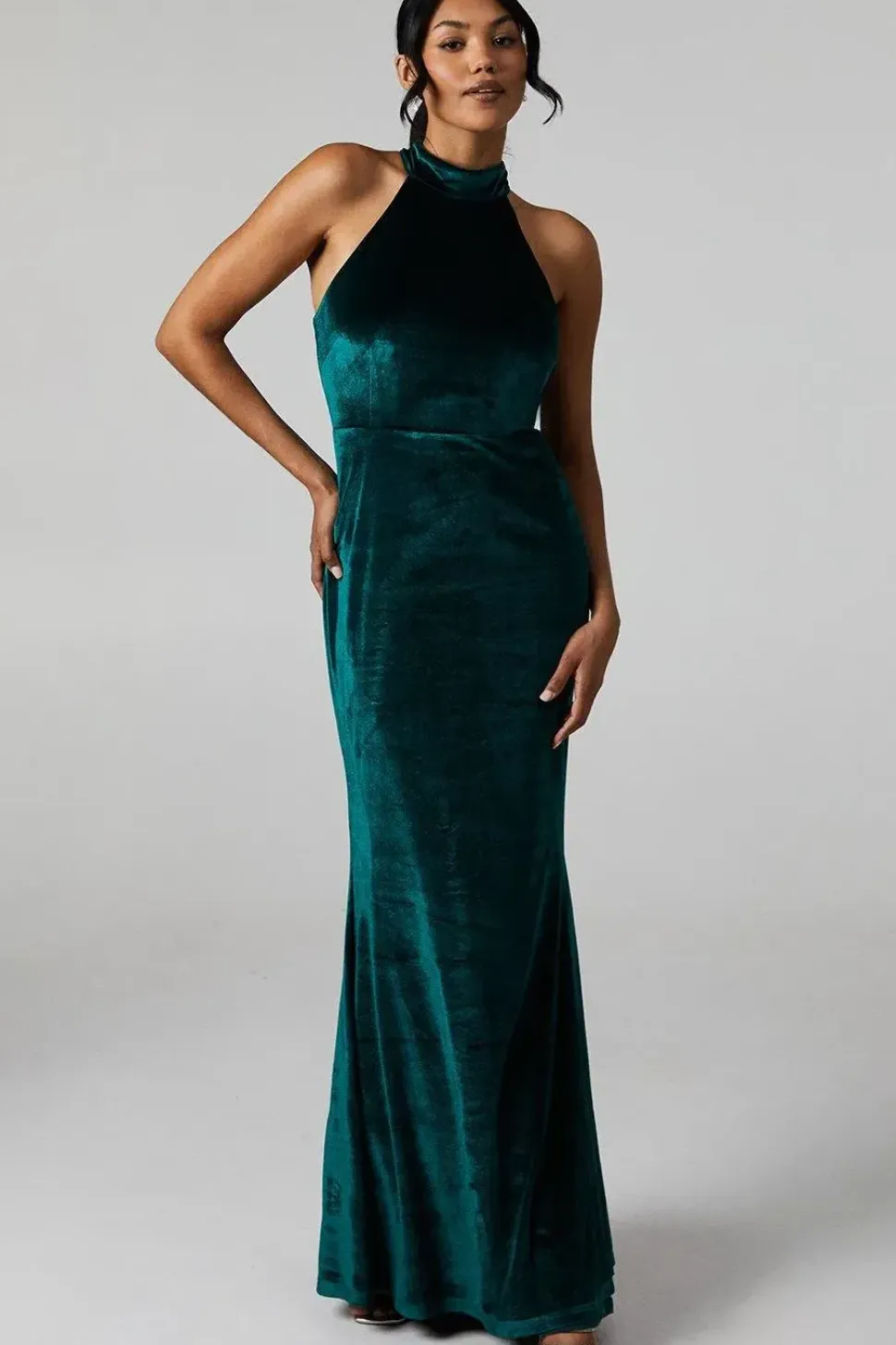 Debut London by Coast Halterneck Velvet Bridesmaids Maxi Dress