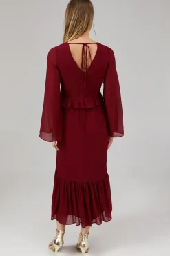 Debut London By Coast Kimono Sleeve Tiered Hem Georgette Midi Dress