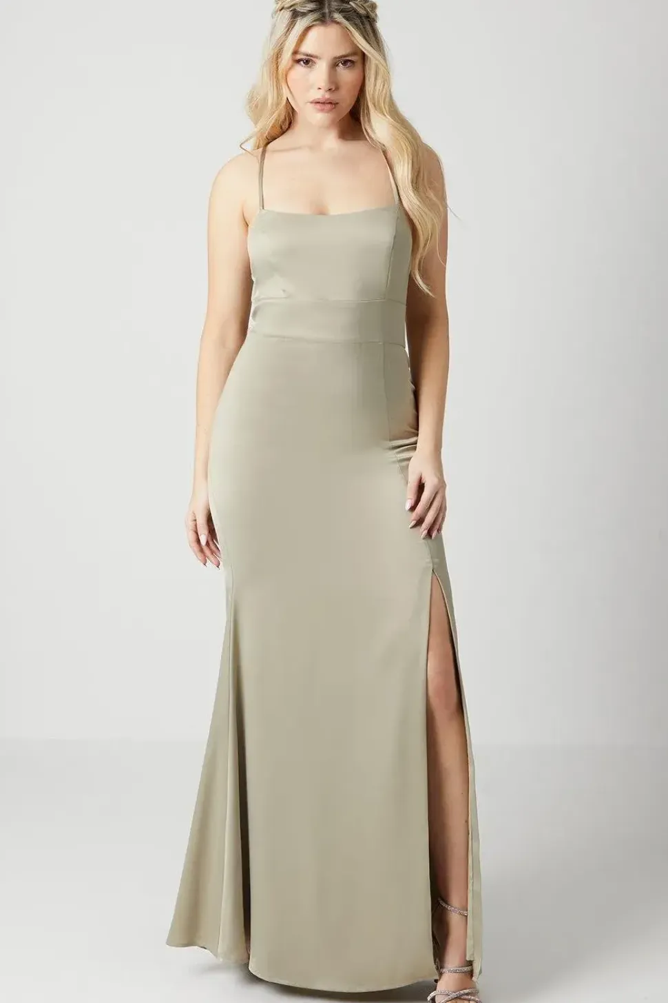 Debut London by Coast Lace Up Back Satin Bridesmaids Dress