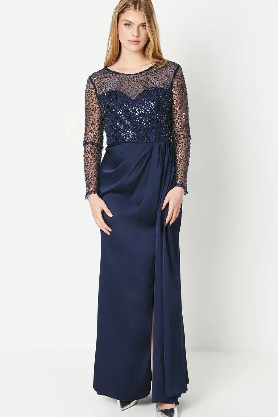 Debut London by Coast Long Sleeve Satin Skirt Prom Dress