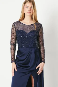 Debut London by Coast Long Sleeve Satin Skirt Prom Dress