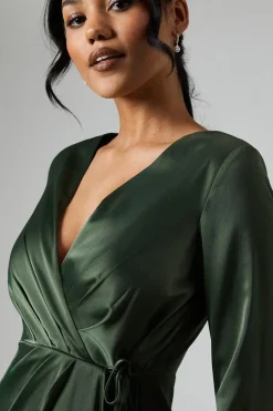 Debut London by Coast Long Sleeve Waterfall Detail Satin Bridesmaids Dress