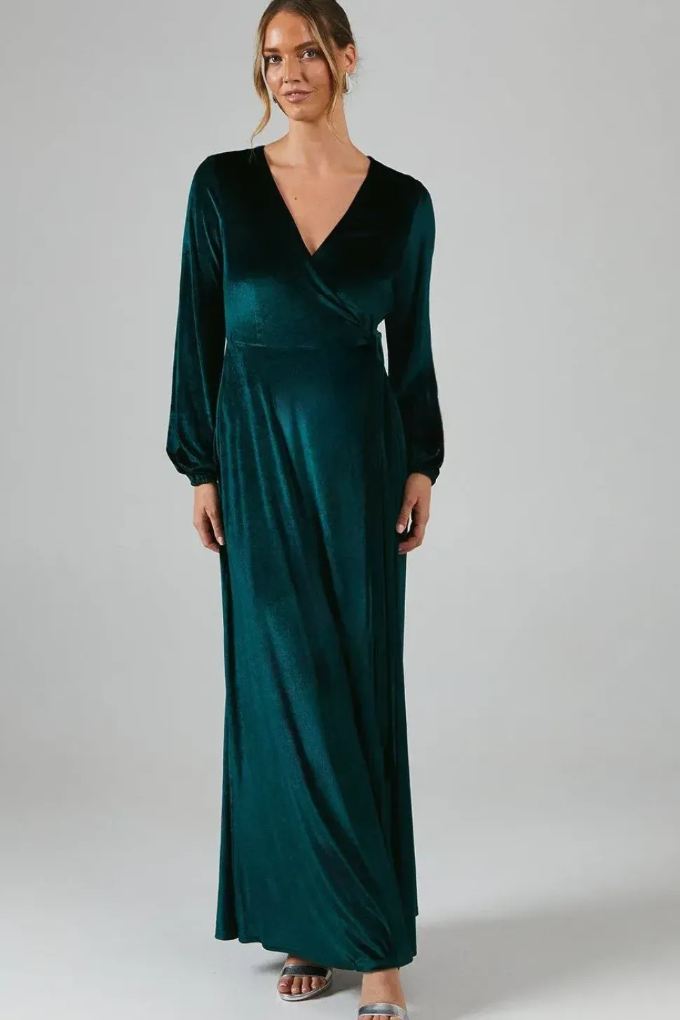 Debut London by Coast Long Sleeve Wrap Velvet Bridesmaids Dress