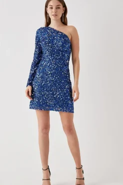 Debut London by Coast One Shoulder Long Sleeve Sequin Mini Dress
