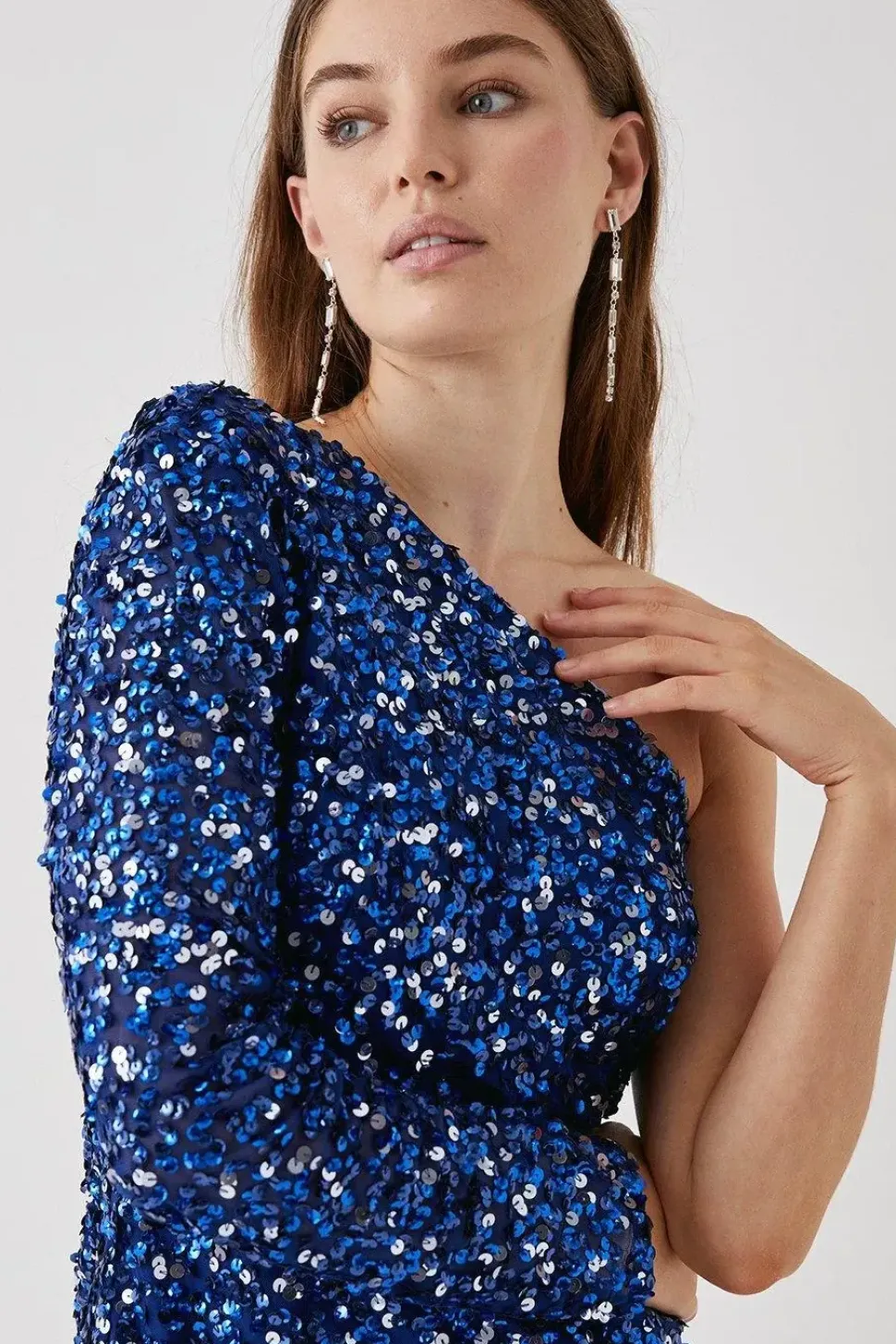 Debut London by Coast One Shoulder Long Sleeve Sequin Mini Dress