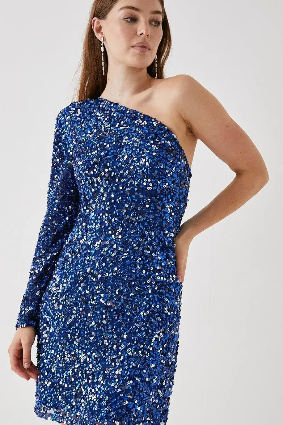 Debut London by Coast One Shoulder Long Sleeve Sequin Mini Dress