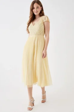 Debut London by Coast Pleated Skirt Midi Dress With Embellished Bodice