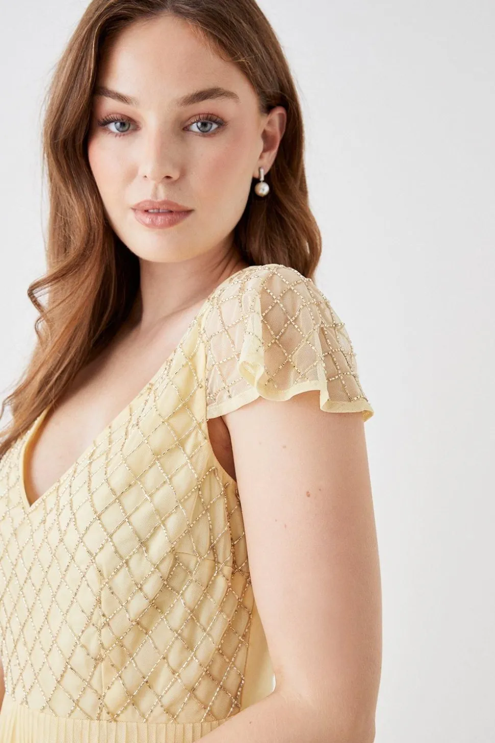 Debut London by Coast Pleated Skirt Midi Dress With Embellished Bodice