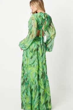 Debut London by Coast Printed Chiffon Cutout Maxi Dress