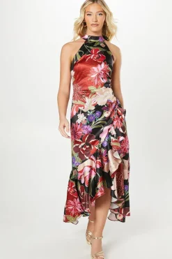 Debut London By Coast Printed Halterneck Satin Ruffle Dress