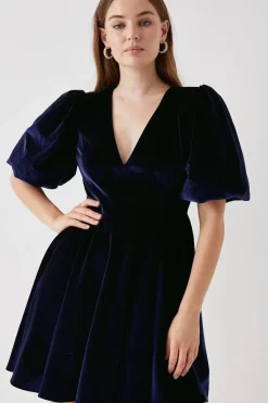 Debut London by Coast Puff Sleeve Velvet Mini Dress