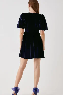 Debut London by Coast Puff Sleeve Velvet Mini Dress