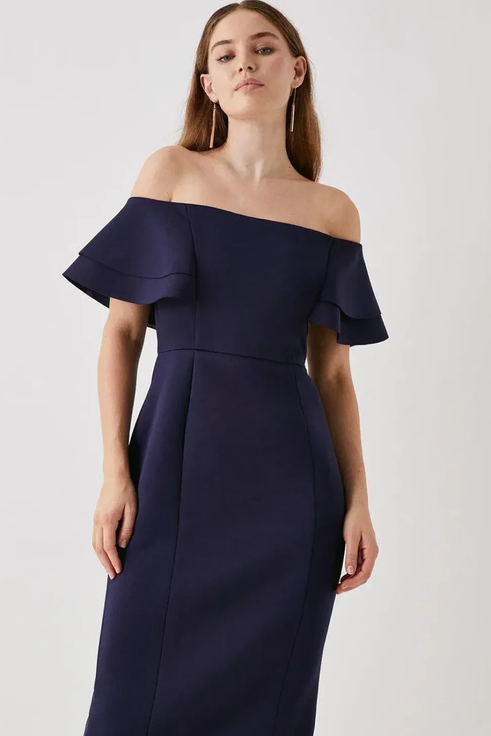 Debut London by Coast Ruffle Scuba Bardot Midi Dress