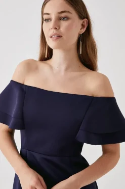 Debut London by Coast Ruffle Scuba Bardot Midi Dress