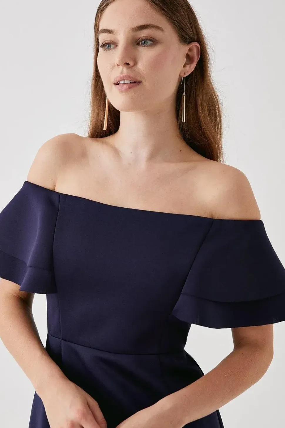Debut London by Coast Ruffle Scuba Bardot Midi Dress
