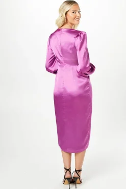 Debut London By Coast Satin Long Sleeve Wrap Midi Dress