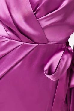 Debut London By Coast Satin Long Sleeve Wrap Midi Dress