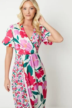 Debut London by Coast Satin Peony Puff Sleeve Dress