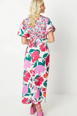 Debut London by Coast Satin Peony Puff Sleeve Dress
