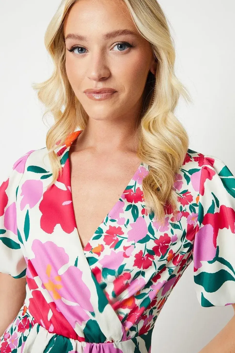 Debut London by Coast Satin Peony Puff Sleeve Dress