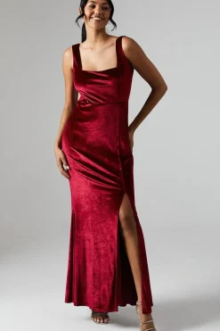 Debut London by Coast Square Neck Velvet Bridesmaids Maxi Dress