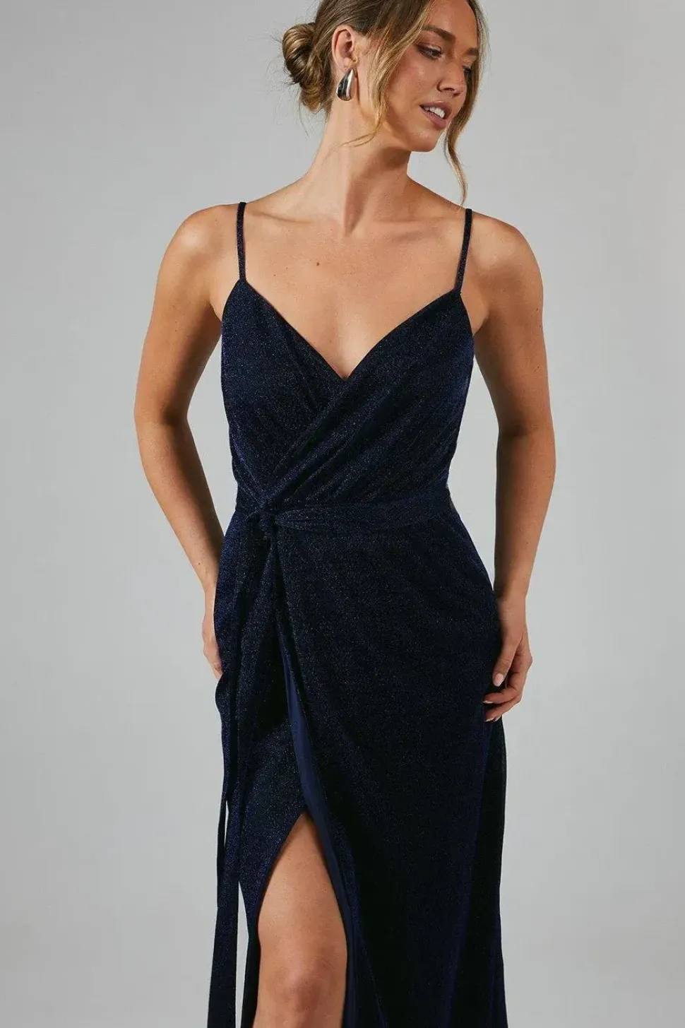 Debut London by Coast Wrap Front Glitter Jersey Bridesmaids Dress