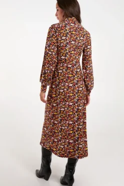 Deep V Tie High Neck Midi Dress