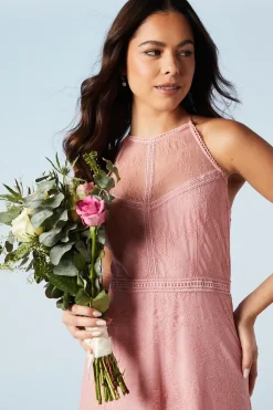 Delicate Lace Apron Neck Maxi Bridesmaids Dress