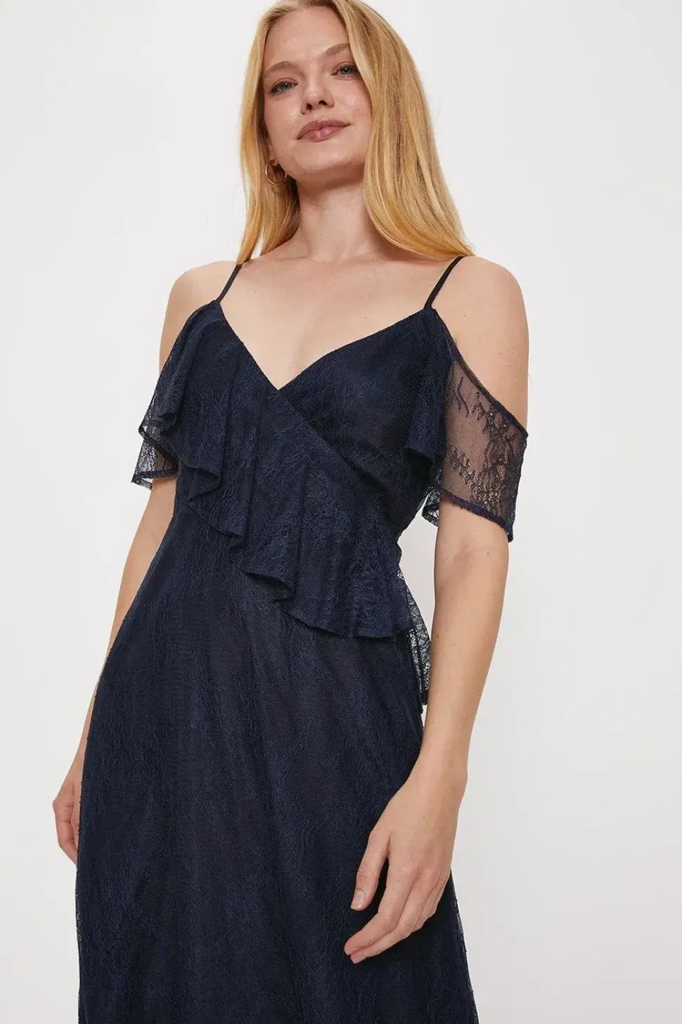 Delicate Lace Cold Shoulder Maxi Dress