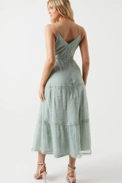 Delicate Lace Trim Insert Strappy Maxi Bridesmaids Dress