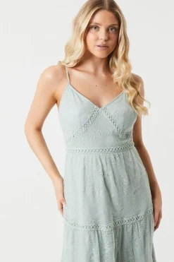 Delicate Lace Trim Insert Strappy Maxi Bridesmaids Dress